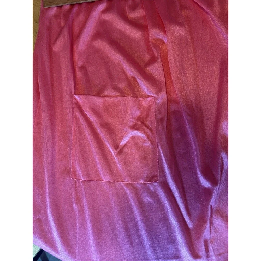 Vintage Coral Pink Robe & Gown Set Button Front 2 Pc USA Pocket L Nylon